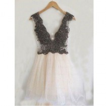 wedding photo -  Hot-Selling Short/Mini Deep V-neck Homecoming Dresses with Beaded from Dressywomen
