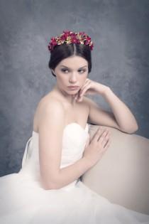 wedding photo - Bridal floral headpiece. Wedding floral headpiece. Floral headpiece. Bridal crown. Bridal headband. Golden crown.