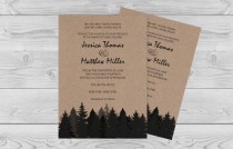 wedding photo -  Winter Rustic Wedding Invitation Template - Pine Trees on Kraft Paper - Printable Invitation Editable PDF Template Download - DIY Print You