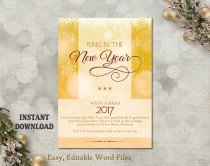 wedding photo -  New Years Invitation - New Years Party Invitation - Printable Holiday Party Card - New Years Eve Card - Editable Template - Glitter Gold DIY
