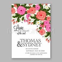 wedding photo - Wedding invitation with delicate pink roses, daisies, pine branches and ink text - Unique vector illustrations, christmas cards, wedding invitations, images and photos by Ivan Negin