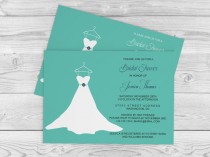 wedding photo -  Wedding Gown Bridal Shower Invitation Template - 5x7 Teal & Navy Wedding Dress Bridal Shower Editable PDF Templates - DIY You Print