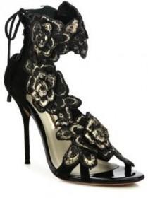 wedding photo - Sophia Webster Winona Floral-Embroidered Suede Lace-Back Sandals
