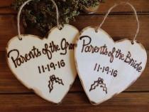 wedding photo - Christmas Ornaments for Parents of the Bride and Groom with YOUR Wedding Date First Christmas for Newlyweds Wood Hearts