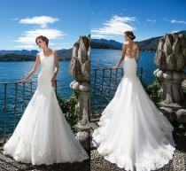 wedding photo -  Milla Nova DORIANA 2017 Beach Mermaid Wedding Dresses White Lace Appliques Sheer Neck Illusion Bridal Gown Long Court Train Robe De Marriage Lace Luxury Illusion On