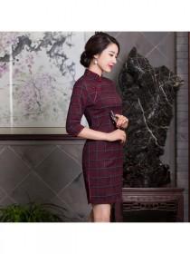 wedding photo -  2017 Autumn New Style Daily Fashion Modified Vintage Cheongsam/Qipao Short Lattice Half Sleeve Vintage Cheongsam/Qipao One-piece Dress - Cntraditionalchineseclothin
