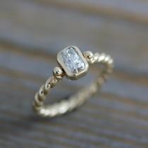 wedding photo - Moissanite Engagement Ring, A Diamond Alternative in Recycled 14k Yellow Gold