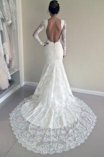 wedding photo - High Quality Scoop Open Back Mermaid Wedding Dress With Long Sleeves WD003