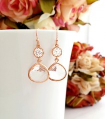 wedding photo - Rose gold earrings, Wedding Earrings, bridesmaid gift, bridal Earrings, Clear, Studs Earrings, post earrings, Christmas Gift