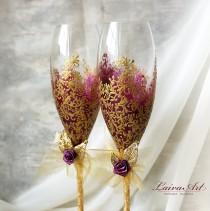 wedding photo - Berry Wedding Champagne Glasses Wedding Champagne Flutes Gold Berry Wedding Toasting Flutes Gold Wedding