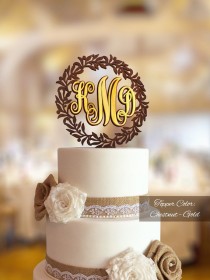 wedding photo -  Monogram cake topper. Monogram cake topper wedding. Initial cake topper. Letter cake topper. Gold monogram cake topper. Rustic cake topper.
