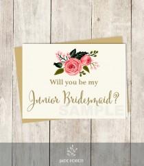 wedding photo - Be My Junior Bridesmaid // Will You? // Wedding Card DIY // Watercolor Flower // Gold Calligraphy, Rose // Printable PDF ▷ Instant Download