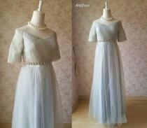 wedding photo - Gray Tutu Bridesmaid Dress Prom Dress. Long Bridesmaid Dress,Short Sleeve Prom Dress High Waist Wedding Dress. 2016 Floor Length Gray (BD26)