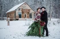 wedding photo - Rustic Winter Vow Renewal with a Pine Needle Skirt