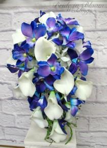 wedding photo - Blue orchid cascade wedding bouquet brides bouquet