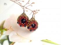 wedding photo - Chandelier earrings, black, red glass beaded earrings, dangle drop seed bead earrings, beadwork jewelry, beadweaving, rivoli earrings