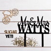 wedding photo - Personalized Wedding Cake Topper Mr and Mrs Last Name - Made In USA (Simple / Romantic / Silhouette/Calligraphy/ Custommade / Wedding decor)