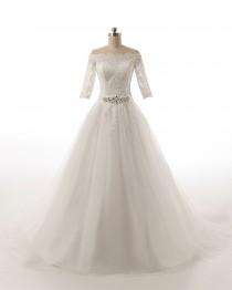 wedding photo - Romantic Top Lace Ball Gown Wedding Dress Bridal Dress Crystal Belt Bridal Gowns Ball Gown Wedding Gowns Wedding Dresses