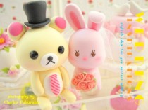 wedding photo - rabbit and bear Wedding Cake Topper-love bear and rabbit,bunny with sweet heart base---k931
