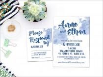 wedding photo - Printed Card - Digital Printable Files - Navy Blue Beach Watercolor Wedding Invitation and Reply Card Set - Wedding Stationery - ID645
