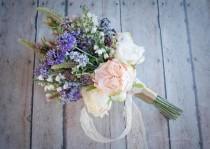 wedding photo - Wildflower and Garden Rose Wedding Bouquet - Silk Bridal Bouquet