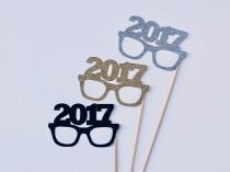 wedding photo - 2017 New Years Eve Photobooth Props - 3 Glittered NYE Glasses Photo Booth Party Props - Gold, Silver and Black Holiday