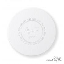 wedding photo - DIAMOND WREATH w/ Initials & Date, set of 25 – Wedding Coasters, Party Coasters, Round Coasters, Foil Stamped Coasters, Custom Favors