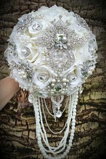 wedding photo - HEIRLOOM BOUQUET, Deposit for a Gorgeous hand made Cascade Style Bridal Brooch Bouquet, Broach Bouquet, Jeweled Wedding Bouquet