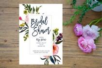 wedding photo - Printable Bridal Shower Invitation, Floral Watercolor Bridal Shower Invitation, Bridal Shower instant download, Navy shower invitation