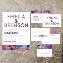wedding photo - Modern Watercolor Wedding Invitation Set, Blush and Navy Watercolour Wedding Invites, RSVP, Save the Date, Thank You Cards