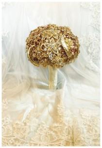 wedding photo - Gold Brooch Bouquet. Deposit on made to order Crystal Bling Jeweled Diamond Bridal Broach Bouquet