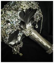 wedding photo - Luxurious Brooch Bouquet. Deposit on Great Gatsby Diamond Jeweled Crystal Bling Broach Bouquet with dangling jewelry. Quinceanera bouquet
