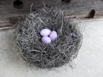 wedding photo - Rustic Bird Nest Handmade with Lilac Eggs Farmhouse Decor AMarigoldLife