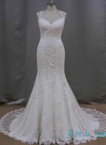 wedding photo - Romance lace mermaid wedding dress with illusion back