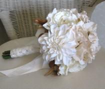 wedding photo - Cream rose wedding bouquet with hydrangeas and dahlias, bridal bouquet