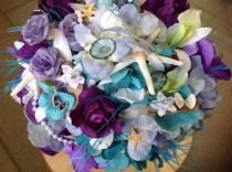wedding photo - Beach Wedding Seashell Lavender and Purple Bridal Bouquet with Roses Hydrangeas Driftwood Orchids Starfish and Diamond trim