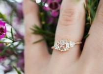 wedding photo - 6.5mm Rose Cut Moissanite Engagement Ring 