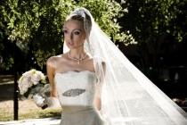 wedding photo - Spanish style, long  Ivory corded lace trim veil, bridal veil, wedding veil,ivory veil with comb, long veil with lace, pale ivory  long veil