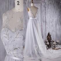 wedding photo - 2016 Light Gray Mesh Bridesmaid Dress, Sweetheart Illusion Neck Wedding Dress, Lace Beading Bodice Ball Gown, A Line Prom Dress Floor(HW317)