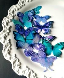 wedding photo - Edible Sugarbutterflies© Blue-Teal Purple Edible Cake-Cupcake Toppers,12