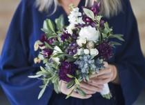 wedding photo - Plum Wedding Bouquet, Succulent Bridal Bouquet, Eggplant Wedding Bouquet, Wedding Bouquet, Realistic Silk Flowers, Fall Wedding Bouquet