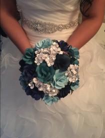 wedding photo - paper rose and hydrangeas  bridal bouquet, paper floral wedding flower