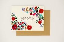 wedding photo - Destination Wedding Thank You Cards - Gracias - Colorful Mexican Embroidery Inspired – Summer Wedding Card (Rachel Suite)