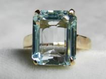 wedding photo - Aquamarine Ring 5.10 Carat Aquamarine Engagement Ring Vintage Aquamarine Ring 18k Rose gold ring