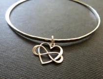 wedding photo - Maid of honor gift, sterling silver infinity bangle, infinity bracelet, heart charm bangle bracelet, nymetals, matron of honor gift