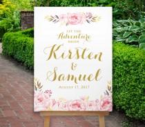 wedding photo - Wedding Welcome Sign, Large Welcome Sign, Navy and Blush Pink, Reception Sign, Floral Wedding Welcome Sign, Boho, The Calistoga Collection