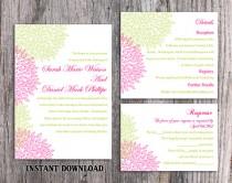 wedding photo -  DIY Wedding Invitation Template Set Editable Word File Download Printable Floral Invitation Dark Pink Wedding Invitation Green Invitations