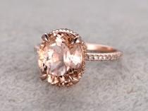 wedding photo - 11x9mm big Morganite Engagement ring Rose gold,Diamond  wedding band,14k,Oval Cut Peach pink Gemstone Promise Bridal Ring,Claw Prongs,stack