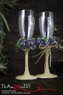 wedding photo - Floral Greenery Toasting Flutes