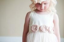 wedding photo - Flower Girl Dress , Vintage Flower girl dress, first communion dress in ivory or white with blush pink flowers